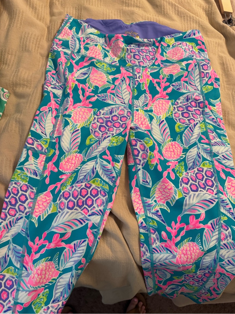 Lilly Pulitzer Teal Pineapple-Print Leggings with Pink & Purple Accents